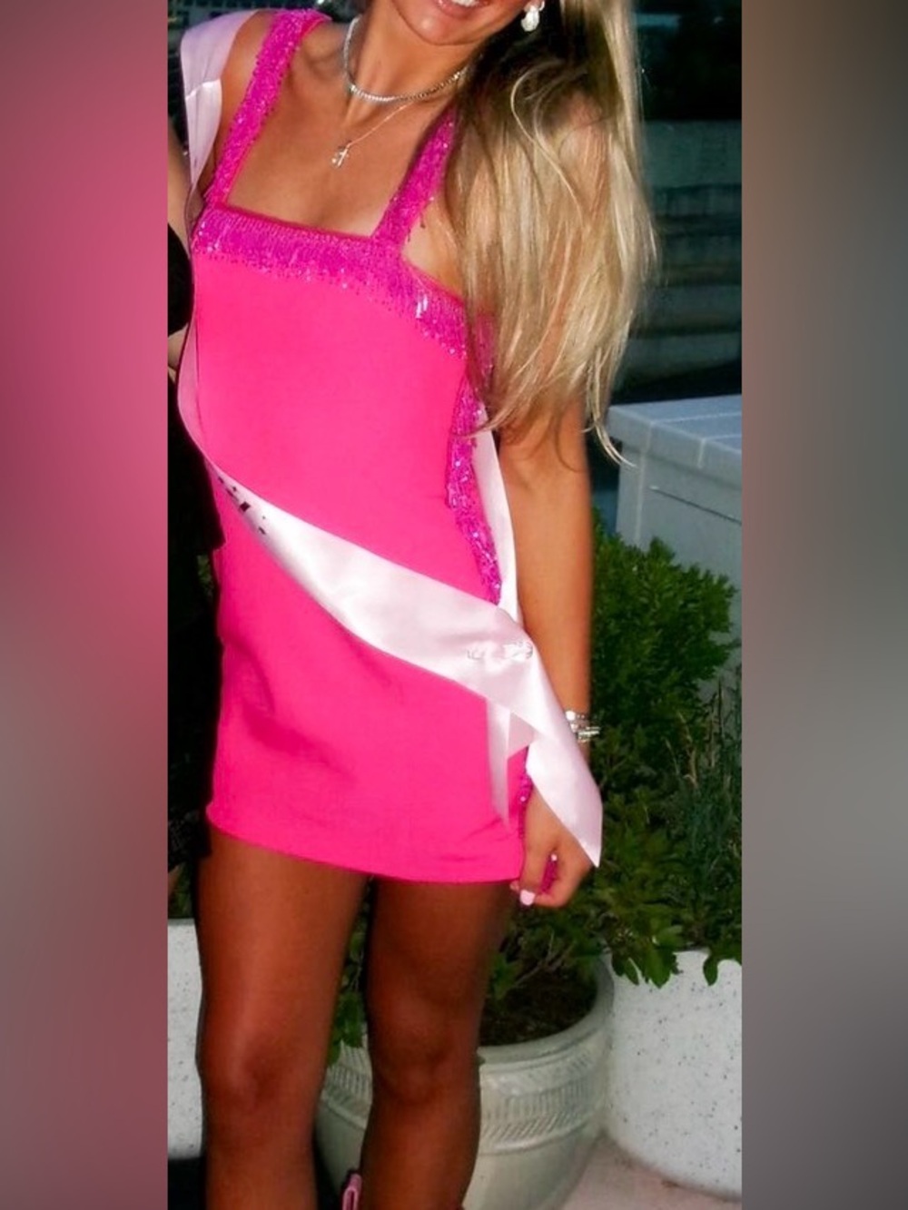 Hot Pink Fringe Mini Dress